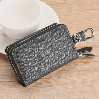 DIY真皮汽车钥匙包男女多功能大容量双拉炼炼家用通用款牛 黑色【头层牛皮】