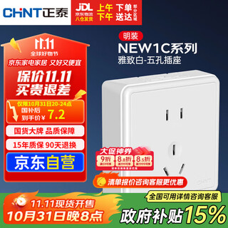 正泰（CHNT）明装开关插座面板 1c系列 10A五孔插座