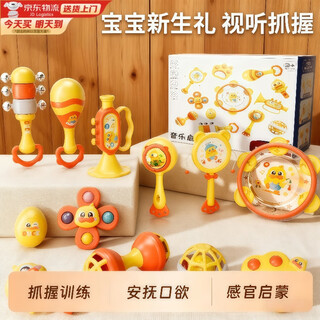 爸爸卫士 DADDY GUARD婴儿玩具0-6-12个月见面礼物高档新生儿满月生日礼盒周岁实用摇铃 【高端新生儿礼盒】小黄鸭婴儿摇铃12件 1-2-3月安抚抓握训练4-5月儿童10满月周岁宝宝礼物