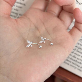 Liangshihuan s999 sterling silver butterfly earrings for pierced ears, silver jewelry for women, small ear bone nails, double ear piercings, one pair of silver earrings