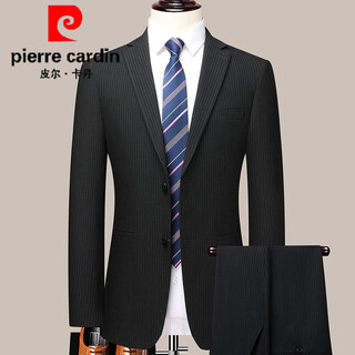Pierre cardin wool suit men's autumn and winter new business casual high-end suit two-piece set no-iron middle-aged suit 2391 black vertical strips 2xl (185) - recommended weight 165-175 jin jin equals 0.5 kg