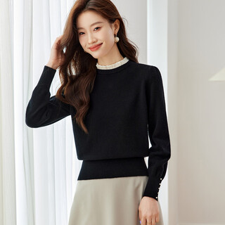 Shexi (srcr) pure wool short lace sweater women's autumn and winter small style knitted bottoming top