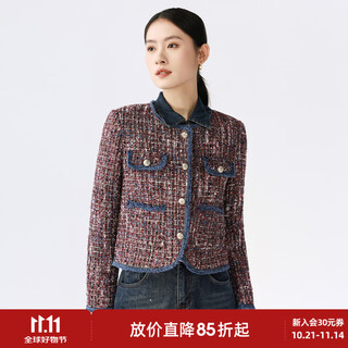Viea.ing shopping mall same color small fragrance jacket women 2025 winter tweed denim top red s