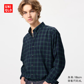 Uniqlo men's and women's high-quality long-staple cotton plaid shirt long-sleeved shirt casual cotton 25 autumn and winter 480766 59 dark green l /175/100a
