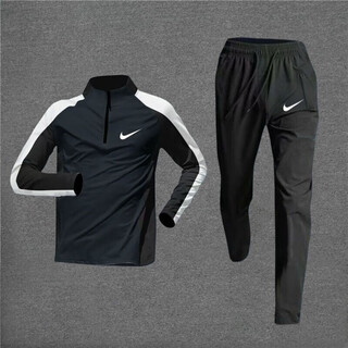 Nba cares-nike sports suit men's running fitness clothes spring quick-drying clothes tight morning running training spring and autumn cycling straight long sleeves black + zipper pants black 2xl 130-150jin jin equals 0.5 kg