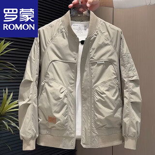 Romon jacket spring and autumn men's high-end 2025 latest baseball jacket casual work wear trendy upper clothes 1x16/1920 rice white xl recommended 135-150 jin jin equals 0.5 kg