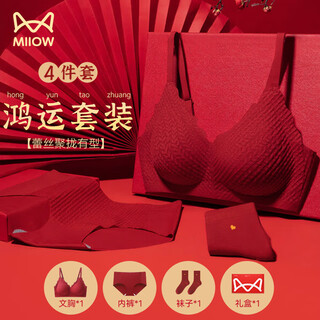 Cat man red zodiac year underwear women's suit small breast push-up wedding festive bridal bra bra underwear socks gift box