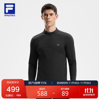 Fila official men's knitted long-sleeved top 2025 winter fitness sports plus velvet basic long t