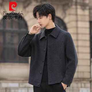 Pierre cardin men's double-sided woolen jacket autumn and winter new korean style trendy woolen coat short youth trend charcoal gray m