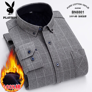 Playboy winter pure cotton warm shirt men's velvet thickened inch shirt middle-aged and elderly dad's 100% cotton plaid top mhl-bn8801 available in large sizes pure cotton plus velvet 39 recommended 95-115 jin jin equals 0.5 kg