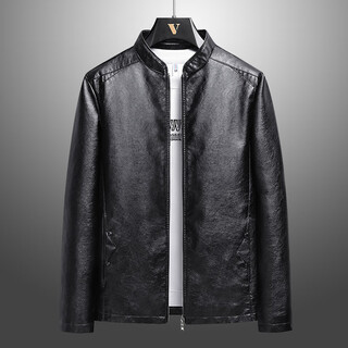 胖东来海宁皮衣男外套韩版修身青年加绒大胖东来同款 黑色 不加绒8802 L 111125斤