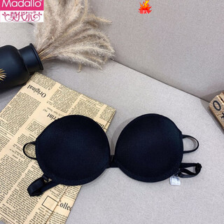 Modal strapless front buckle sweet girl big tube top beautiful back bra stickers push up non-slip invisible underwear dance wedding black + invisible shoulder straps s (32ab)