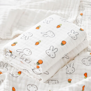 Rich your home german quality newborn baby high-density bath towel pure cotton gauze soft absorbent baby swaddling quilt children's swaddling cover pure cotton high-density gauze four-layer cute rabbit 100x100cm