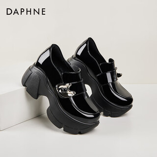Daphne daphne loafers for small women, new style british style thick-soled patent leather work shoes, black, heel height 9.5cm 34 (220mm)