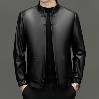 胖东来超市代购男士头层绵羊皮春皮衣春秋新款青年立领新中式同款 头层绵羊皮+黑色 S 165