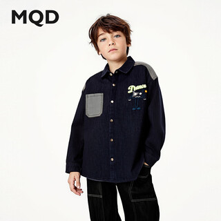 Mqd children's clothing boys' lapel denim shirt winter new children's spliced long-sleeved embroidered loose jacket dark denim blue 120