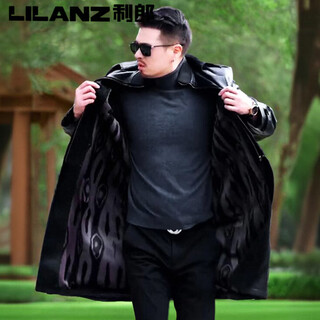 利郎真皮皮衣男土长款风衣绵羊皮大衣加肥加大码肥佬胖子加绒保暖外套 黑色 加绒 S