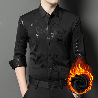 Vicutu new men's velvet thickened printed shirt black shirt long-sleeved autumn and winter business lapel shirt cardigan black velvet s 165 recommended 90-115jin jin equals 0.5 kg
