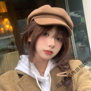 Kefuyan autumn and winter hat women's beret woolen retro trend new octagonal hat versatile face small duck tongue painter's hat woolen octagonal hat-brown gold label style m head circumference 54-62c adjustable