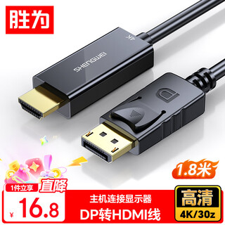 Shengwei (shengwei) dp to hdmi adapter cable 4k hd version 1.2 displayport to hdmi video cable computer to tv monitor converter cable 1.8 meters adh1018g