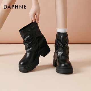 Daphne daphne high-heeled short boots for women new velvet trouser boots for women winter stack boots martin boots western cowboy boots black velvet heel height 6.5cm 35 (225mm) standard size