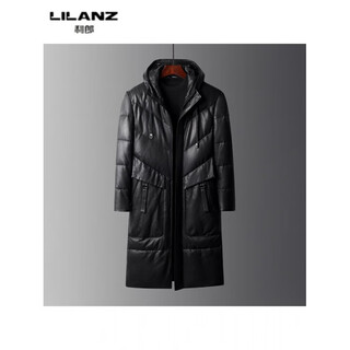 Lilanz genuine leather down jacket men's winter plush sheepskin over-the-knee long hooded casual warm outer 14xl (165)