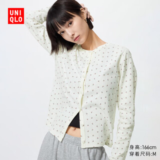 Uniqlo women's jacquard rib printed cardigan/long sleeve 485717 01 milky white m