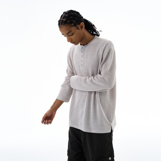 Weilang's shop autumn american retro hollow sweater tops men's high-end handsome long-sleeved henley shirts for couples gray l