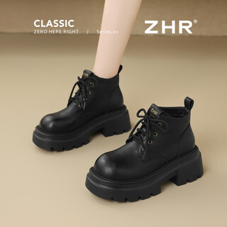 Zhr thick-soled martin boots women's retro british workwear knight boots maillard heightening plus velvet short boots jf323a black 37