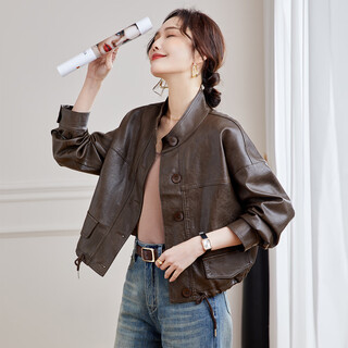 Terre bleue leather jacket women's 2025 autumn new slim fit versatile jacket motorcycle long sleeve short pu leather jacket