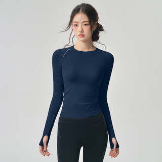 Lululmcctn tight slimming yoga top for women autumn nude sports t-shirt long-sleeved pilates training fitness wear dark blue s