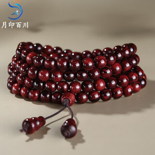 Yueyin baichuan 108 small leaf red sandalwood bracelet with flame pattern and buddhist beads bracelet about 6mm
