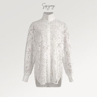 Siqiyoung new button lace design shirt retro high-quality white m