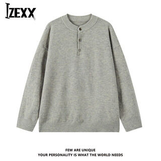 Izexx knitted sweater henry collar sweater men's autumn loose and versatile casual sweatshirt inner top my19 light gray xl