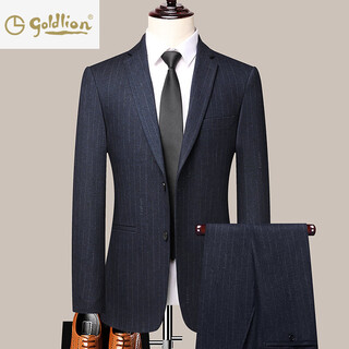 Goldlion g+ goldlion wool striped suit men's suit formal professional groom's dress slim business casual blue vertical strip m 170