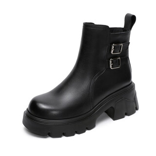 Kangnai martin boots women's 2025 autumn and winter new short boots thick sole increased belt buckle boots black 35
