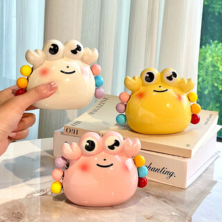 Zunmos ceramic fruit fork set dopamine children's light luxury high-end stainless steel fruit pick storage jar ornament small crab fruit pick jar pink with 6 picks