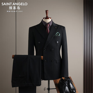 Angel bird autumn and winter suit suit men's high-end business large size double-breasted suit three-piece groom wedding dress fashion black (suit + pants) 5xl 60