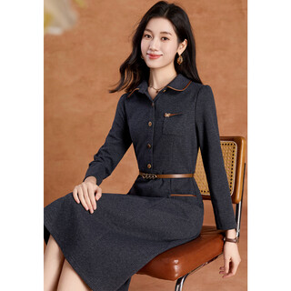 Kebel autumn and winter fashionable light luxury long-sleeved dress women's 2025 new high-end slimming and age-reducing mid-length skirt m