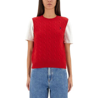 Polo ralph lauren women's sweater warm and comfortable daily autumn and winter vest retro autumn and winter new style red one size fits all | small