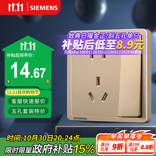 西门子（SIEMENS）开关插座 五孔带单控插座面板 致典日曜金5UB14243NC032P