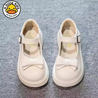 G.duck little yellow duck girls' small leather shoes 2025 new medium and large children's style shoes soft soled princess shoes bright leather performance shoes white it is recommended to add 1cm to the foot length when ordering 31 (inner length 19.1cm)