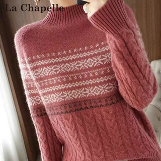 La chapelle french fair isle half-high collar thickened sweater for women retro jacquard sweater 2025 autumn and winter new inner wear warm bean paste red l recommended 125-155 jin jin equals 0.5 kg