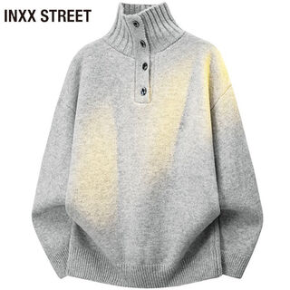 Inxx (inxx) inxx street american old money henry collar sweater men's autumn trendy high-end half turtleneck sweater white gray m recommended 80-100jin jin equals 0.5 kg