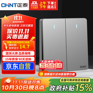 正泰(CHNT)开关插座墙壁面板家用86型面板二开双控开关NEW6C幻银灰