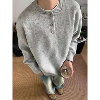 Kldpusm-8xl large size henry collar sweater for men in winter lazy high-end long-sleeved men's inner base sweater gray xl