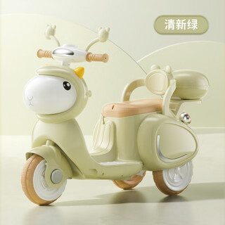 Children's electric motorcycle tricycle, boy and girl baby electric car, child can sit on and charge remote control toy car, high configuration/fresh green+dual electric dual drive+early education music+back box electric drive