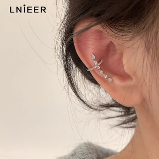 Lnieer super flash zircon ear clip ear bone clip for women without pierced earrings light luxury high-end autumn and winter unique earrings ear hook for women cross ear bone clip one right ear