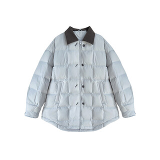Xiaohongshu hot style 2025 autumn and winter new unisex style shirt collar simple down jacket short style 90 duck down lightweight lining silver blue 160cm or above. s recommendation is 90-125 jin jin equals 0.5 kg. one size fits all