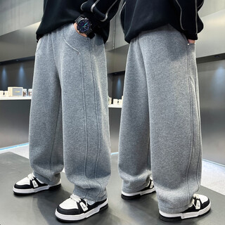 小红书爆款男童秋冬款卫裤加绒加厚2025新款一体绒大童冬装运动儿 灰色春秋款(升级款) cm 120